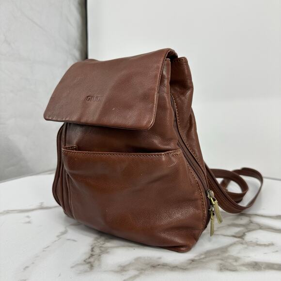 Giudi Womens Italian Leather Backpack Brown  Small Pockets Boho Casual Travel - Picture 2 of 12